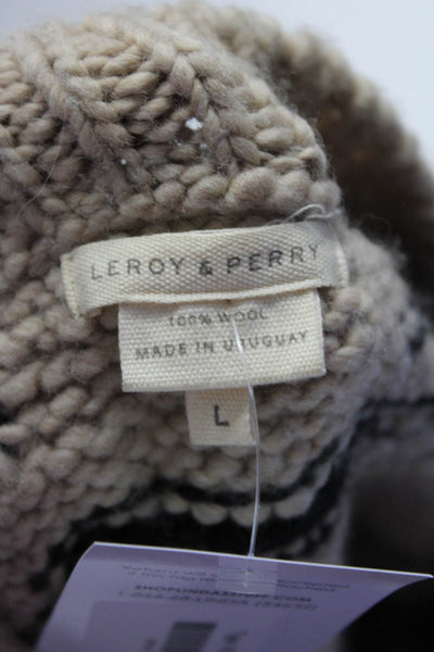 Leroy & Perry Womens Thick Knit 3/4 Sleeve Cardigan Sweater Black Beige Large