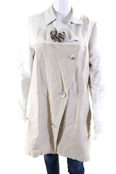 Pret Pour Partir Womens White Beige Linen Collar Long Sleeve Jacket Size 40