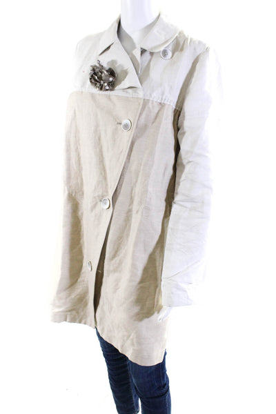 Pret Pour Partir Womens White Beige Linen Collar Long Sleeve Jacket Size 40