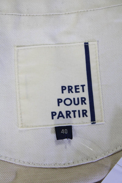 Pret Pour Partir Womens White Beige Linen Collar Long Sleeve Jacket Size 40