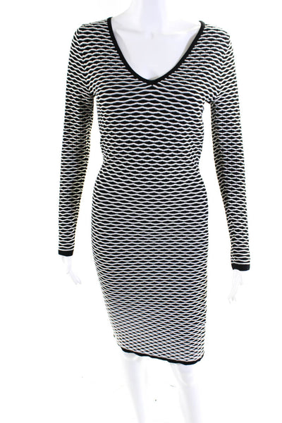 Reiss Womens Knit Textured Print V-Neck Stretch Bodycon Dress Black Size 10