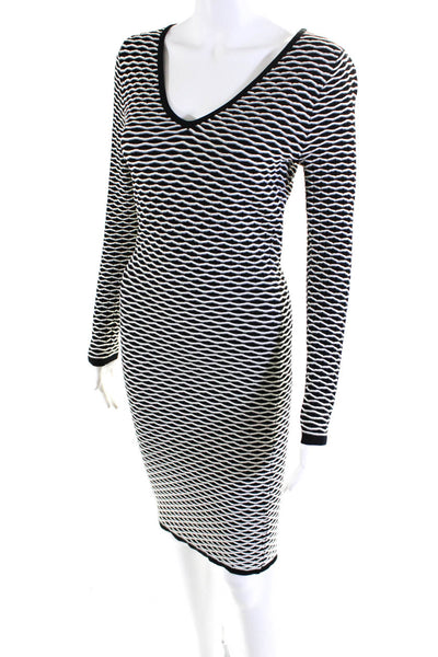 Reiss Womens Knit Textured Print V-Neck Stretch Bodycon Dress Black Size 10