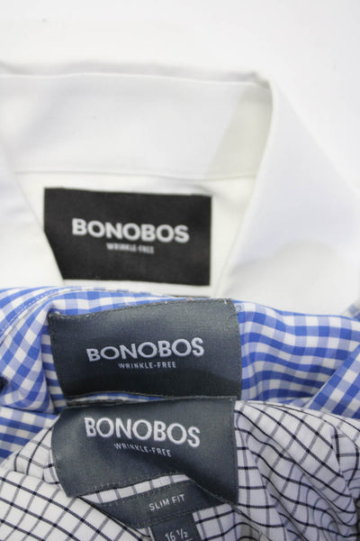 Bonobos Mens Cotton Check Print Buttoned Long Sleeve Tops Blue Size 36 Lot 3