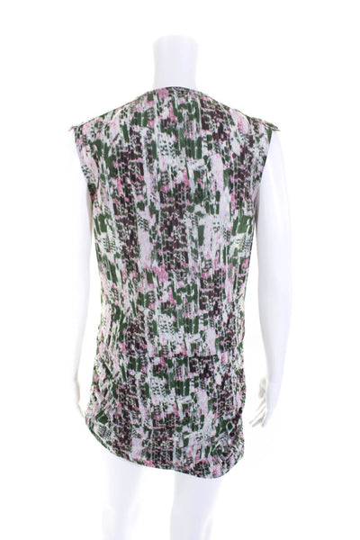 IRO Women's Abstract Print V-Neck Gathered Wrap Dress Green/Pink Size 2