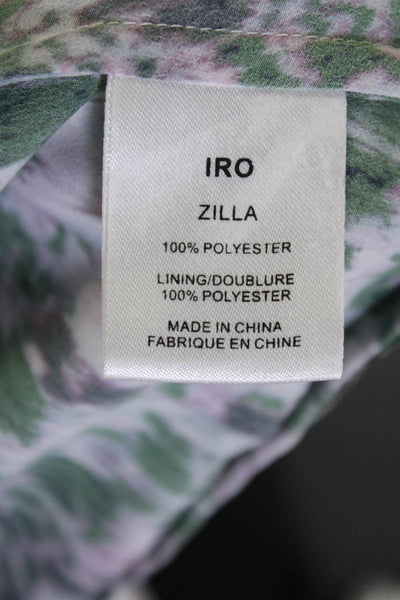 IRO Women's Abstract Print V-Neck Gathered Wrap Dress Green/Pink Size 2