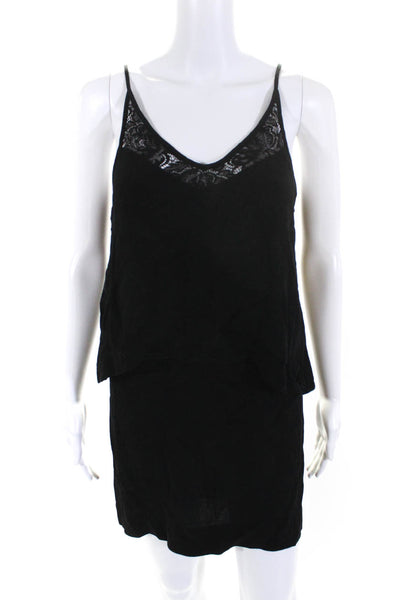 Sandro Women's Lace Trim V-Neck Knee Length Shift Dress Black Size 1