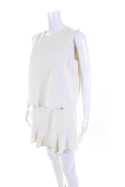 BCBGMAXAZRIA Women's Sleeveless Open Back Flounce Trim Sheath Dress White Size 6