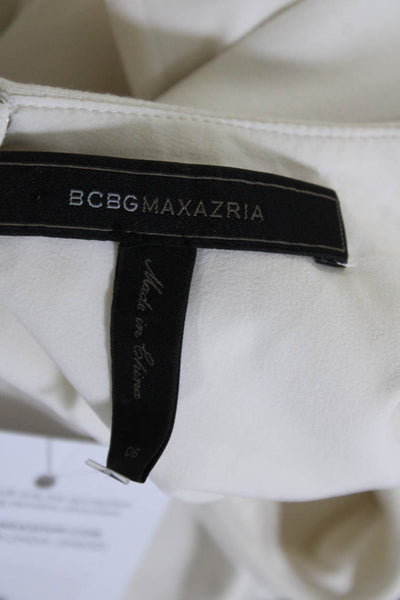 BCBGMAXAZRIA Women's Sleeveless Open Back Flounce Trim Sheath Dress White Size 6