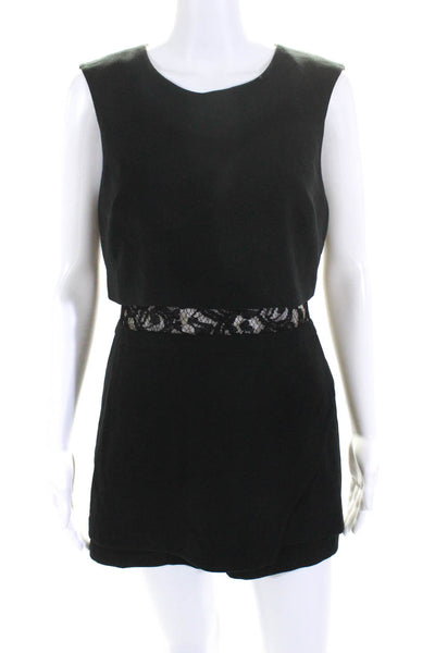 BCBGMAXAZRIA Women's Lace Panel Sleeveless Skort Romper Black Size 6