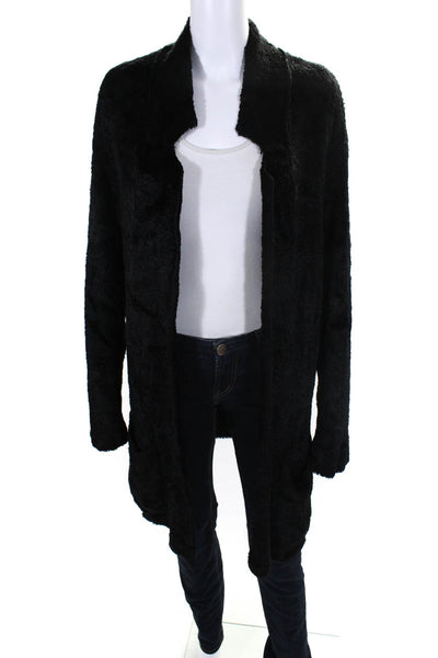 Emanuel Womens Long Open Front Plush Fuzzy Cardigan Robe Black Size Medium