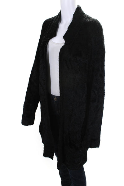 Emanuel Womens Long Open Front Plush Fuzzy Cardigan Robe Black Size Medium