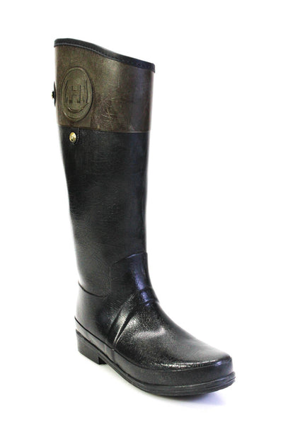 Hunter Womens Regent Carlyle Color Block Tall Gloss Rain Boots Black Brown Sz 10