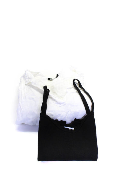 Zara Womens Long Sleeve Shirt Knit Top Black White Size Large Lot 2
