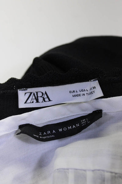 Zara Womens Long Sleeve Shirt Knit Top Black White Size Large Lot 2