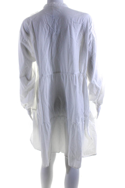 Hartford Womens Long Sleeve Collarless Knee Length Shirt Dress White Size 2