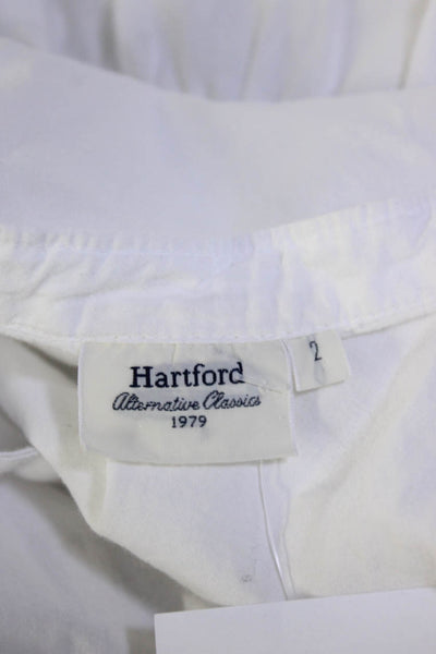 Hartford Womens Long Sleeve Collarless Knee Length Shirt Dress White Size 2