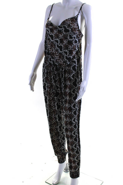 Veronica M Womens Spaghetti Strap Snakeskin Print Knit Jumpsuit Brown Medium