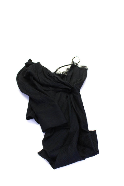 Zara Womens Tee Shirt Lace Trim One Shoulder Tops Black Gray Medium Large Lot 2