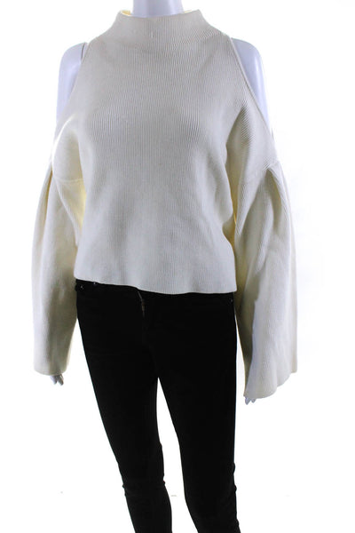Intermix Womens Long Sleeve Cold Shoulder Turtleneck Sweater White Size Medium