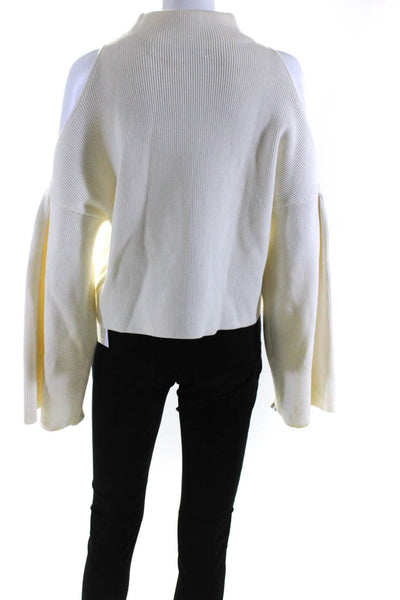 Intermix Womens Long Sleeve Cold Shoulder Turtleneck Sweater White Size Medium