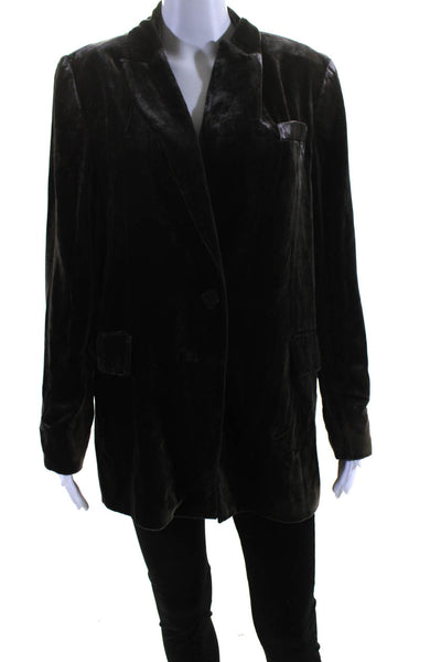 Zara Womens Single Button Pointed Lapel Blazer Jacket Brown Velvet Size Large