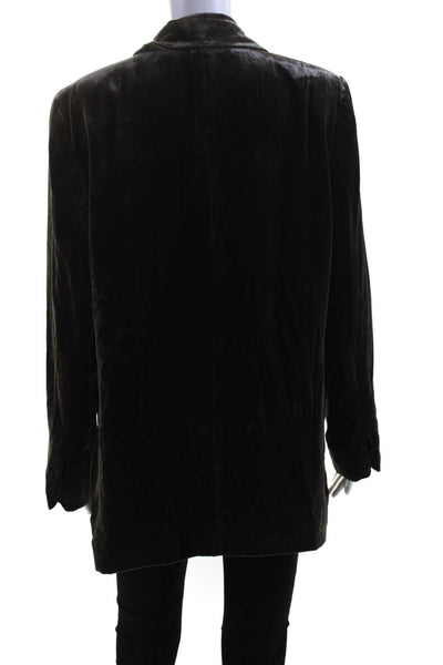 Zara Womens Single Button Pointed Lapel Blazer Jacket Brown Velvet Size Large