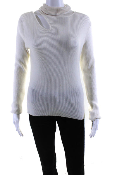 ASTR Womens Long Sleeve Cut Out Ribbed Turtleneck Top White Size Medium