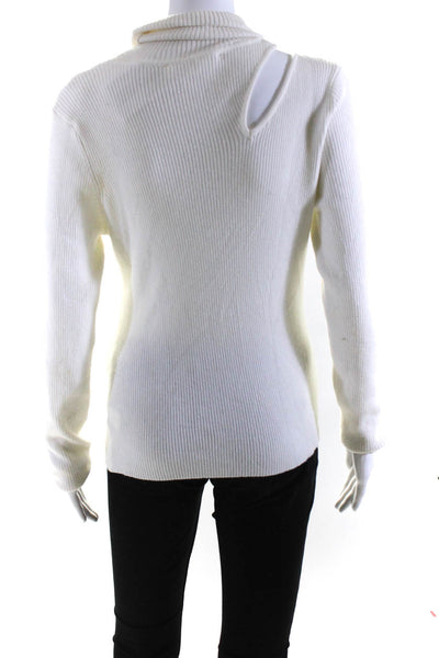 ASTR Womens Long Sleeve Cut Out Ribbed Turtleneck Top White Size Medium