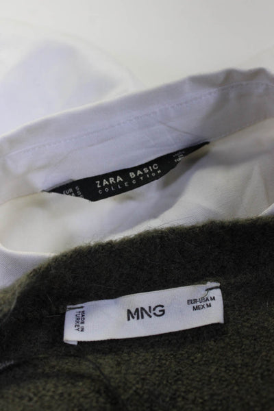 Zara MNG Womens Cardigan Sweater Shirt Jacket Green White Small Medium Lot 3