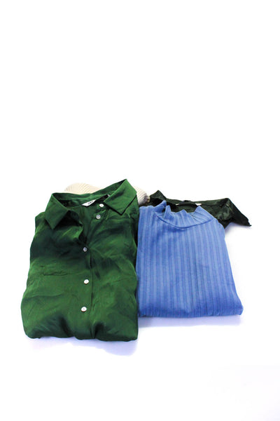 Zara MNG Womens Knit Satin Shirts Sweater Blue Green White Medium Large Lot 4