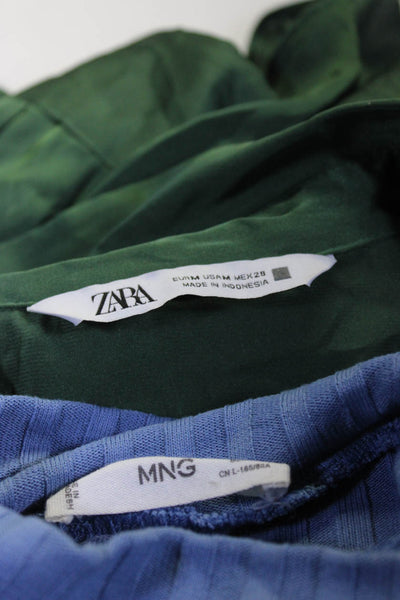 Zara MNG Womens Knit Satin Shirts Sweater Blue Green White Medium Large Lot 4