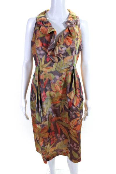 Moschino Cheap & Chic Womens Floral Ruffled Pleated Dress Purple Orange Size 10