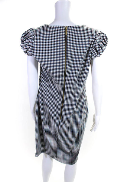 Calvin Klein Womens Gingham Cap Sleeved V Neck Shift Dress White Black Size 12