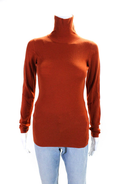 Jil Sander Womens Thin Knit Slim Long Sleeved Turtleneck Sweater Orange Size M