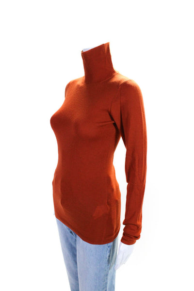 Jil Sander Womens Thin Knit Slim Long Sleeved Turtleneck Sweater Orange Size M