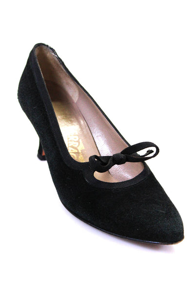 Salvatore Ferragamo Womens Black Suede Mary Jane Heels Shoes Size 7.5B