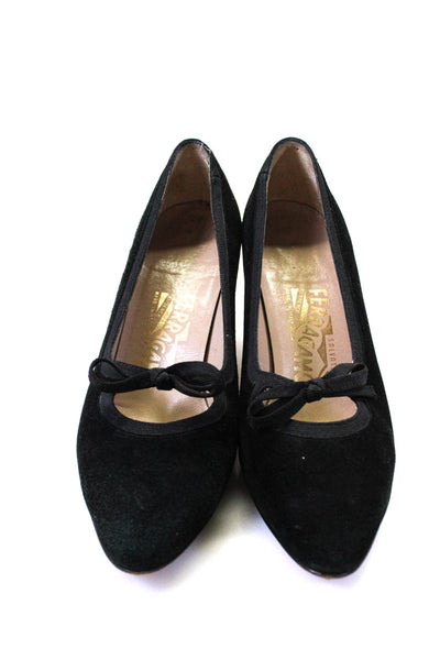 Salvatore Ferragamo Womens Black Suede Mary Jane Heels Shoes Size 7.5B