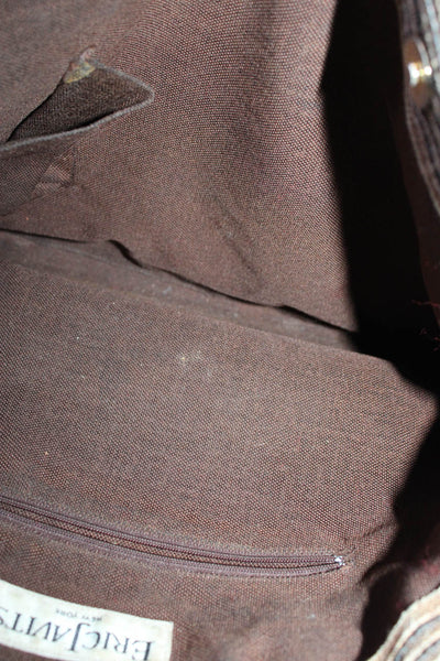 Eric Javits Womens Brown Woven Stripes Tote Shoulder Bag Handbag