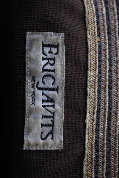 Eric Javits Womens Brown Woven Stripes Tote Shoulder Bag Handbag