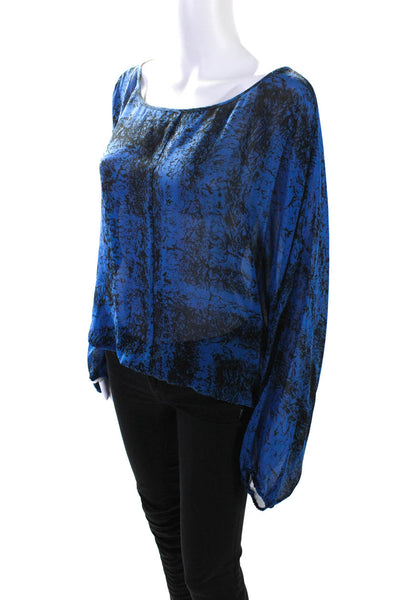 Rachel Zoe Womens Blue Silk Abstract Print Long Sleeve Blouse Top Size 6