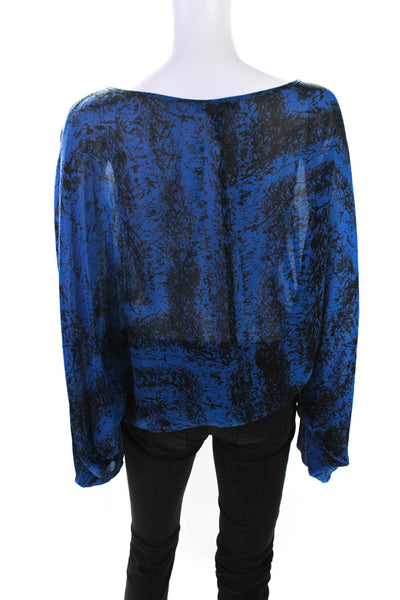 Rachel Zoe Womens Blue Silk Abstract Print Long Sleeve Blouse Top Size 6