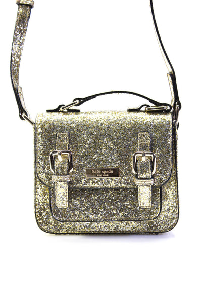 Kate Spade New York Womens Glittery Gold Mini Top Handle Shoulder Bag Handbag