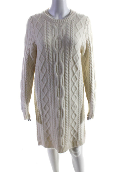 Lacoste Womens Cable-Knit Long Sleeve Crewneck Sweater Dress Ivory White Size 40