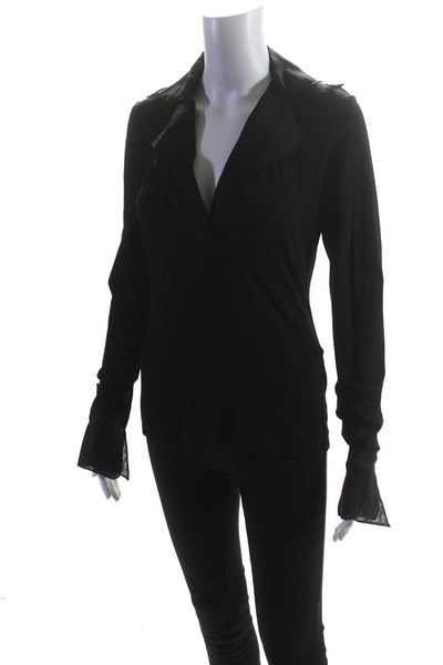 Anne Fontaine Womens Cotton Long Sleeve Collared Blouse Top Black Size 40