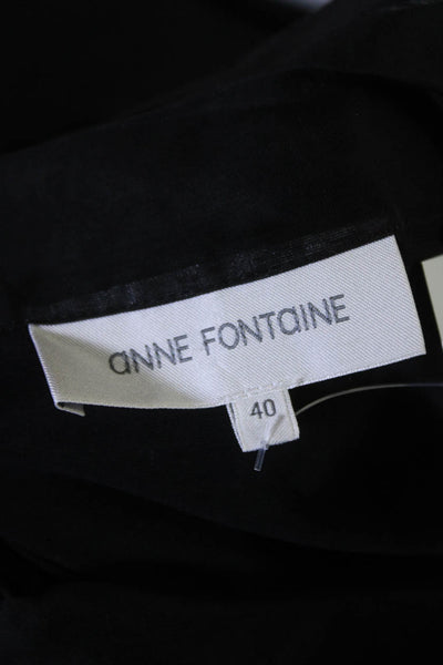 Anne Fontaine Womens Cotton Long Sleeve Collared Blouse Top Black Size 40