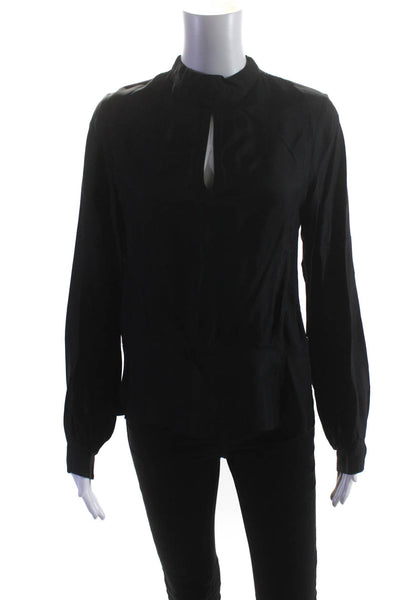 Anne Fontaine Womens Satin Long Sleeve Cut Out Flared Hem Blouse Black Size 40