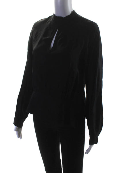 Anne Fontaine Womens Satin Long Sleeve Cut Out Flared Hem Blouse Black Size 40