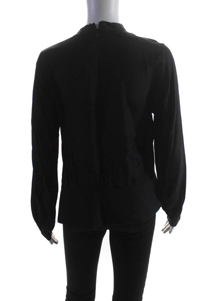 Anne Fontaine Womens Satin Long Sleeve Cut Out Flared Hem Blouse Black Size 40