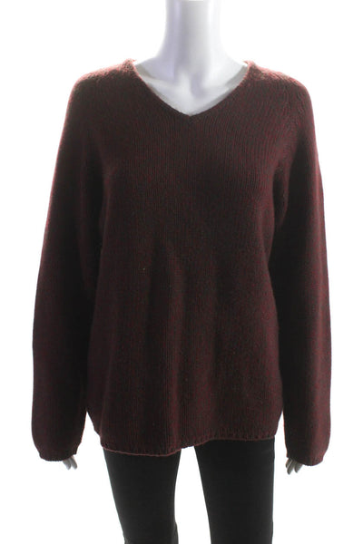 Hermes Womens Long Sleeve V Neck Boxy Cashmere Sweater Red Brown Size Large
