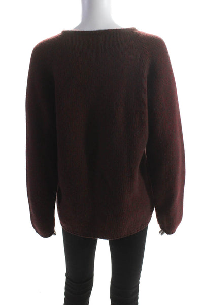 Hermes Womens Long Sleeve V Neck Boxy Cashmere Sweater Red Brown Size Large